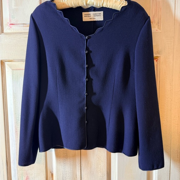 Aurora Ruffolo a Sweaters - Aurora Ruffolo and Christian Rupert Vintage Navy Blue Scalloped Blazer